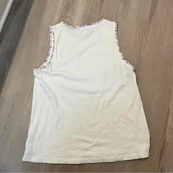 White Sleeveless Tank Top with Colorful Trim - Picture 4 of 5